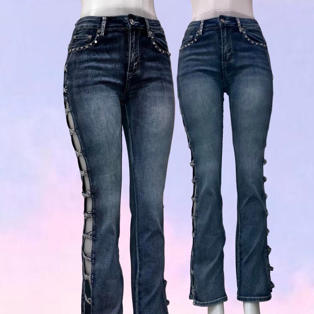 Vintage 90s y2k cut out jeans bedazzled